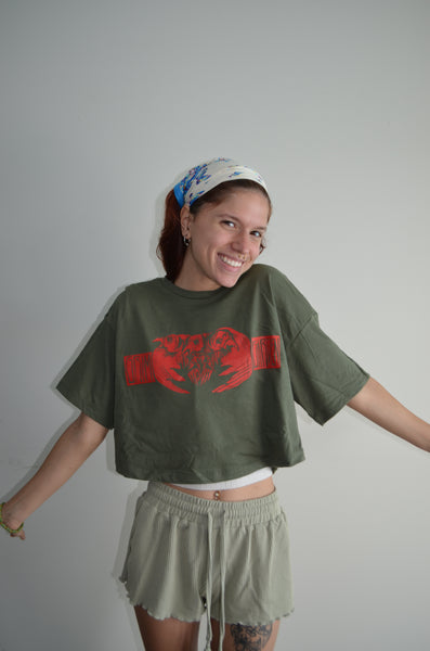 Green 3-Headed Raven Crop Top-Grim Garden