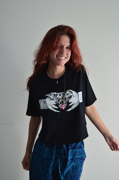 Black 3-Headed Raven Crop Top-Grim Garden