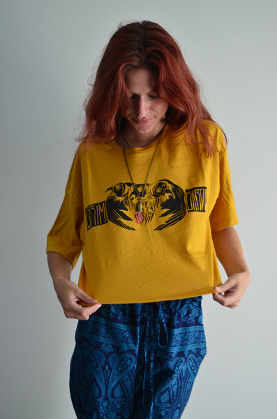 Yellow 3-Headed Raven Crop Top-Grim Garden